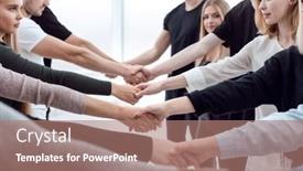  Presentation with diverse people - Theme with diverse-young-people-shaking-hands background and a coral colored foreground