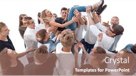  Presentation with tossing - PPT layouts having diverse-young-people-tossing-up background and a coral colored foreground