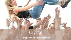  Presentation with tossing - Amazing presentation theme having diverse-young-people-tossing-up backdrop and a coral colored foreground