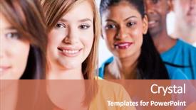  Presentation with cultural - Presentation design consisting of diversidad cultural - closeup portrait of group young background and a coral colored foreground