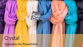  Presentation with women - Colorful PPT theme enhanced with diversification - selection of scarves symbolic photo backdrop and a yellow colored foreground