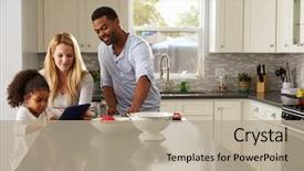  Presentation with parents - Audience pleasing presentation consisting of diversity - girl and mixed race parents backdrop and a mint green colored foreground