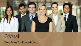  Presentation with team building - Presentation with diversity - portrait of modern business team background and a coral colored foreground