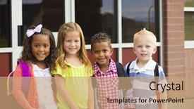  Presentation with diversity school - Colorful PPT theme enhanced with diversity - portrait of young kids first backdrop and a coral colored foreground