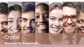  Presentation with diversity - Presentation design with diversity - smiling people's portraits background and a coral colored foreground