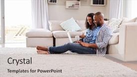  Presentation with diversity - Slide set consisting of diversity - young black couple sit background and a light gray colored foreground