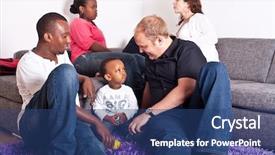  Presentation with family - Cool new presentation with man woman red blue meeting - interracial friends and family backdrop and a ocean colored foreground