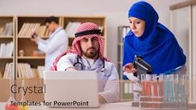  Presentation with diversity - Slide set enhanced with diversity-concept-with-doctors background and a coral colored foreground