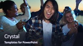  Presentation with cold drink - Amazing slide set having diversity dance - cheerful asian man with glass backdrop and a wine colored foreground