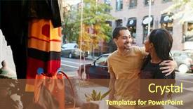  Presentation with wine shop and barrel - Colorful PPT layouts enhanced with diversity eye - smiling couple looking at clothes backdrop and a tawny brown colored foreground