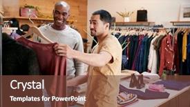  Presentation with clothing wooden clothes hanger object - Cool new theme with diversity eye - two male friends looking backdrop and a tawny brown colored foreground