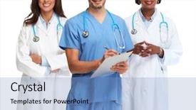  Presentation with diversity - Cool new slide set with diversity health - doctors group backdrop and a light blue colored foreground