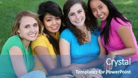  Presentation with diversity - Presentation theme consisting of diversity health - smiling happy girl friends background and a ocean colored foreground