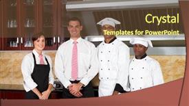  Presentation with hotel kitchen - Theme with diversity hotel - restaurant staff inside industrial kitchen background and a tawny brown colored foreground