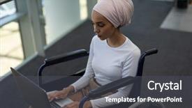  Presentation with diversity inclusion - Slide deck having diversity inclusion - beautifull disabled young mixed-race female background and a dark gray colored foreground