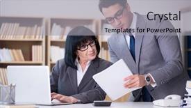  Presentation with discussion - Presentation design consisting of diversity inclusion - business couple having discussion background and a light gray colored foreground