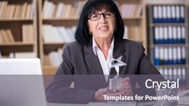  Presentation with office ergonomics - PPT theme with diversity inclusion - mature businesswoman working background and a gray colored foreground