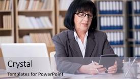  Presentation with working - Theme having diversity inclusion - mature businesswoman working background and a light gray colored foreground