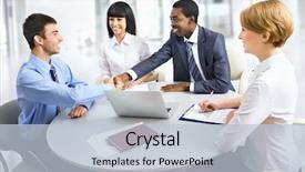  Presentation with business partner people joining hand - Amazing presentation theme having diversity lawyer - business people shaking hands finishing backdrop and a lemonade colored foreground