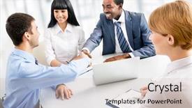  Presentation with business partner people joining hand - Cool new PPT layouts with diversity lawyer - business people shaking hands finishing backdrop and a soft green colored foreground