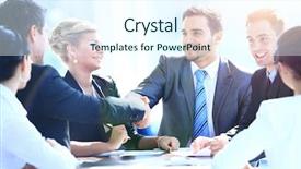  Presentation with shaking hands - Cool new presentation design with diversity lawyer - two business colleagues shaking hands backdrop and a cool aqua colored foreground