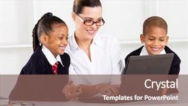  Presentation with diverse elementary students - Presentation with diversity learning - elementary teacher teaching computer class background and a violet colored foreground