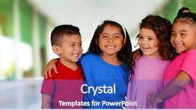  Presentation with school children - Amazing PPT theme having diversity learning - group of children standing backdrop and a teal colored foreground