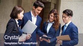  Presentation with diversity business ethics - Cool new theme with diversity of business people working backdrop and a navy blue colored foreground