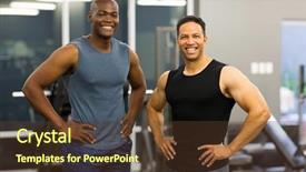  Presentation with gym - Amazing theme having diversity sports - portrait of fitness men backdrop and a  colored foreground
