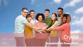  Presentation with diversity hands - Cool new PPT layouts with diversity teamwork race ethnicity backdrop and a coral colored foreground