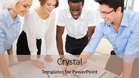  Presentation with workplace diversity - Presentation design featuring diversity workplace - international group of business people background and a coral colored foreground