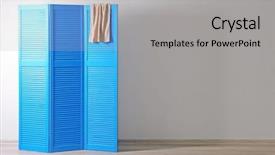  Presentation with businessproposal blue - Audience pleasing presentation consisting of divided house - blue folding screen with towel backdrop and a light gray colored foreground