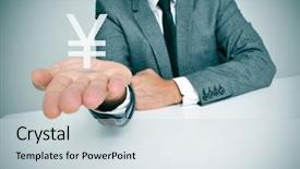  Presentation with chinese chinese - PPT theme featuring dividend - businessman sitting in a desk background and a sky blue colored foreground