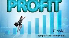  Presentation with profit - Beautiful slide deck featuring dividend - businesswoman flying in profit concept backdrop and a light blue colored foreground