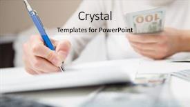  Presentation with retirement plan financials - Slide deck featuring dividend - entrepreneur calculating and reviewing investment background and a soft green colored foreground