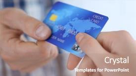  Presentation with credit card fraud fraud - PPT theme with dividend - hands holding a credit card background and a coral colored foreground