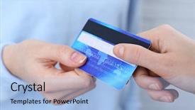  Presentation with holding hands - Audience pleasing presentation consisting of dividend - hands holding a credit card backdrop and a light blue colored foreground
