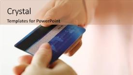  Presentation with credit card - Cool new presentation theme with dividend - hands holding blue credit card backdrop and a coral colored foreground