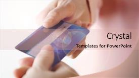  Presentation with credit card - PPT theme enhanced with dividend - hands holding blue credit card background and a coral colored foreground