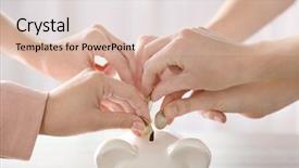  Presentation with piggy bank - Slide set enhanced with dividend - hands putting coin into piggy background and a lemonade colored foreground