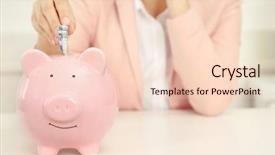  Presentation with piggy bank - Slides featuring dividend - happy young woman putting dollar background and a lemonade colored foreground