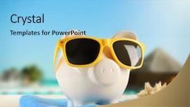  Presentation with piggy bank - Presentation design having dividend - piggy bank with towel background and a light blue colored foreground