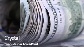  Presentation with banknotes - Colorful slides enhanced with dividend - twisted dollar banknotes close up backdrop and a gray colored foreground