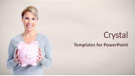  Presentation with piggy bank is evil - Amazing PPT layouts having dividend - woman with piggy bank backdrop and a sky blue colored foreground