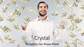  Presentation with on money - Theme with dividend - young man with money background and a white colored foreground