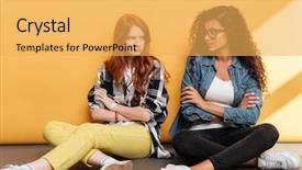  Presentation with women sad - Cool new presentation theme with dividers - two sad offended young women backdrop and a yellow colored foreground