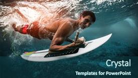  Presentation with wave - Beautiful PPT theme featuring diving board - muscular adult surfer dives backdrop and a ocean colored foreground