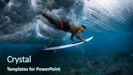  Presentation with wave - Presentation design consisting of diving board - surfer dives under the breaking background and a navy blue colored foreground