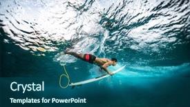  Presentation with diving board - Colorful PPT theme enhanced with diving board - surfer dives under the wave backdrop and a ocean colored foreground