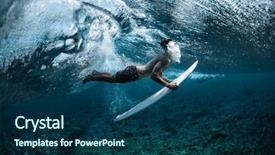  Presentation with water wave - Audience pleasing presentation consisting of diving board - surfer performs dive the duck backdrop and a ocean colored foreground